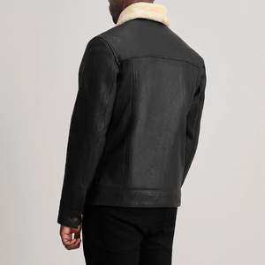 Veste en cuir d'hiver sur mesure de haute qualité, style motard classique, avec logo frontal, pour homme - Product Image 5