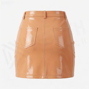 Jupe crayon mini en similicuir PU taille haute pour femme, brillante, avec fermeture éclair avant, couleur unie, style club sexy, toutes saisons - Product Image 2