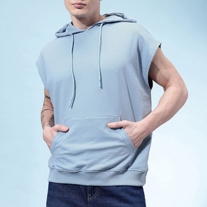 เสื้อกีฬาผู้ชาย BASRA SPORTS แบบไม่มีแขน มีฮู้ด น้ำหนักเบา ผลิตจากโพลีเอสเตอร์/คอตตอน 250 กรัม เหมาะสำหรับออกกำลังกายในฤดูร้อน รับผลิตแบบ OEM ขายส่ง - Product Image 1