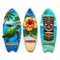 Magnet Kulkas Souvenir Hawaii Kustom 3D Resin Papan Selancar Magnet Kulkas Tiki Penyu Laut Bunga Grosir Hadiah Turis