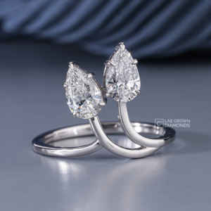 Anillo Toi et Moi con Diamante Cultivado en Laboratorio, Corte Pera, Plata S925, Oro Blanco, Lujoso, 2 Piezas, 1.3ct, Color EF+, Calidad VS+, para Mujer - Product Image 1