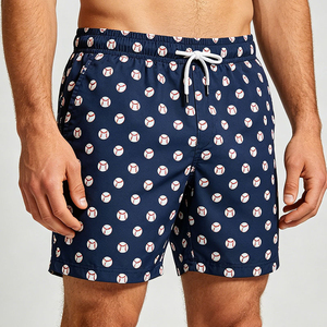 Men's Blue Baseball Print Quick Dry Swim Shorts with Drawstring Closure Casual Board Shorts - Product Image 3