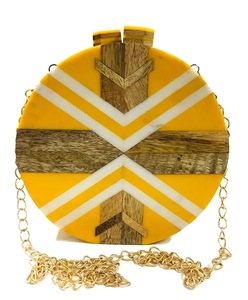 Wood Pattern Resin Clutch Bag Artistic Geometric Design <b>Gold</b> Chain Handle Fashion Statement Accessory - Product Image 4