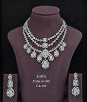 10971 Collier et boucles d'oreilles en laiton plaqué rhodium avec zircone cubique rouge, design superposé, bijoux de mariée pour mariage et fête