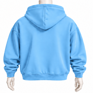Custom <b>Light</b> Blue Mens Full Zip Hoodie Heavyweight Fleece Chenille <b>Letter</b> Applique Oversized Casual Streetwear Sweatshirt - Product Image 2