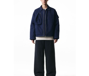 Veste en jean Offre Spéciale extérieure décontractée 100% coton col rabattu sur la taille veste de travail à glissière vêtements de rue coupe ample veste en jean - Product Image 5