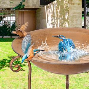Fuente de Agua para Pájaros de Metal Cobre Antiguo para Jardín Exterior, Pedestal Resistente a la Intemperie, Cuenco Decorativo con Hojas y Mariposas - Product Image 4