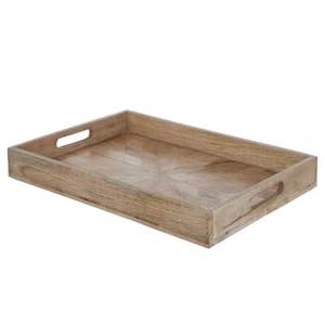 Bandeja rectangular de madera de mango rústica, construcción duradera, acabado con vetas naturales, ideal para servir comidas, bebidas y decoración del hogar. - Product Image 3