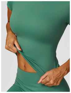 New Arrivals Women Activewear Short Sleeve Running Shirt Top High Waist Leggings Fitness Workout <b>Yoga</b> <b>Set</b> for Athletic Gym - Product Image 2