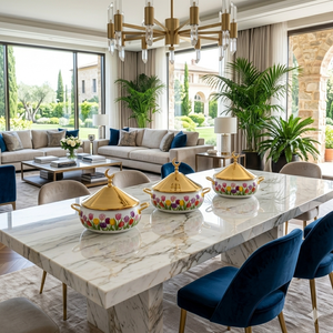 Chauffe-plat de luxe en acier inoxydable, motif tulipe, avec bouton lune, pour buffet, cadeau Ramadan, vaisselle - Product Image 4