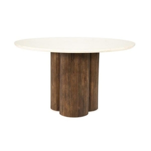 Table à manger moderne avec plateau rond en marbre et base en bois, design minimaliste éco-responsable fait main, meuble de maison stable pour 4 personnes - Product Image 4