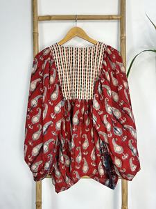 Blusa Bohemia de Algodón Puro, Top Bordado con Estampado Floral, Estampado Indio Bagru, Estilo Globo, Ropa de Verano Informal, Top sin Mangas - Product Image 3