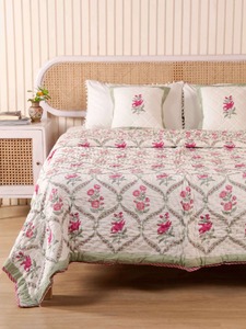 Traditional Embroidered Cotton <b>Quilt</b> Floral Pattern All-Season Home Decor <b>Bedding</b> Set - Product Image 1
