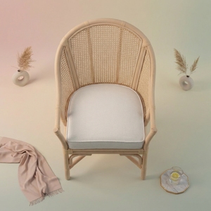 Eco Friendly Natural Rattan Scandinavian Modern <b>Dining</b> Chair Handmade Cane Accent <b>Armchair</b> Cushion Hotel Restaurant Cafe Patio - Product Image 5