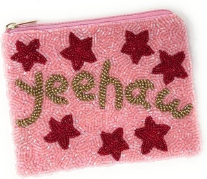 <b>Pink</b> Polyester Beaded Coin Pouch Embroidered Zipper Closure Custom Letterpress <b>Clutch</b> Fashion for Wedding Party Giveaway - Product Image 4