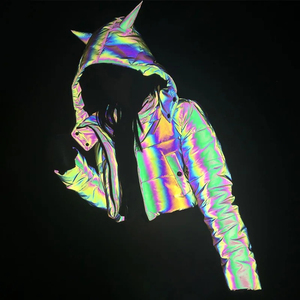 Women Holographic Winter Thick Jackets Crop <b>Top</b> Long Sleeve Colorful Reflective Warm <b>Coats</b> Y2K Fashion Women Parkas Clothes - Product Image 1