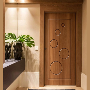 Porte intérieure en bois massif de style minimaliste moderne avec design à rainures circulaires, surface finie, ouverture manuelle, porte d'entrée GA-25L - Product Image 1