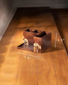Organisateur de couverts en bois fait main très demandé avec poignées métalliques imprimées émail, support pour fourchettes, cuillères, couteaux et serviettes - Product Image 4