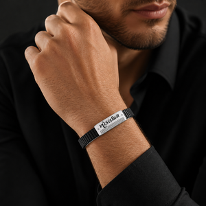Pulsera de Eslabones Negros de Plata de Ley 925 con Circonita Cúbica, Placa con Nombre Grabada, Diseño Moderno Unisex para Hombre, para Bodas - Product Image 4