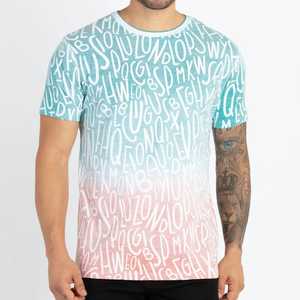 Camiseta de Manga Corta para Hombre, Cuello Redondo, con Estampado de Letras, Color Degradado, Corte Regular, Estilo Casual, 100% Algodón Jersey - Product Image 1