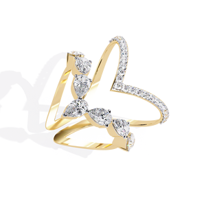 Bague de fiançailles de luxe en or jaune pour femme avec diamant taille poire et pierres naturelles certifiées - Product Image 5