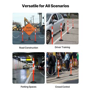 Paquete de 4 Postes Delimitadores de Tráfico Resistentes de 34 Pulgadas con Tiras Reflectantes, Base con Cadena y Peso, Conos de Seguridad Vial, Barreras de Tráfico - Product Image 6