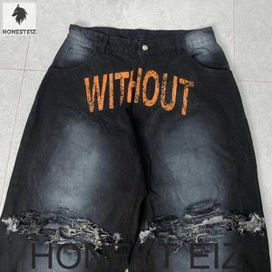 Customizable Denim Mens Pencil Pants High Solid Vintage Loose Fit Casual Breathable Waterproof <b>Embroidered</b> Streetwear Trousers - Product Image 1