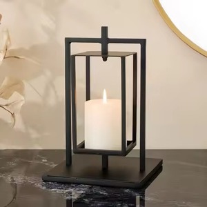 Modern Iron Lantern Candle Holder <b>Heat</b> Resistant Home Decoration Black Metal Frame Design for Table Use - Product Image 1
