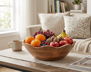 Acacia Wood Serving <b>Bowl</b> with Scalloped Edge, <b>Large</b> Decorative for Kitchen Table, Natural Handcrafted Wood <b>Bowl</b> from Vietnam - Product Image 6