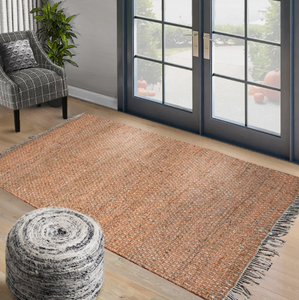 Alfombra de yute oscura con borde festoneado, alfombra boho tejida a mano para sala de estar, dormitorio, hoteles, habitaciones comerciales - Product Image 1