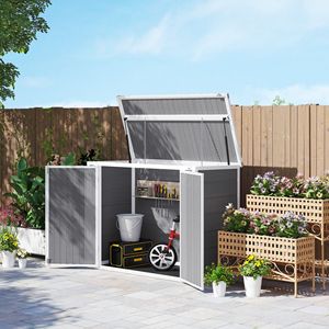 Casetta portaoggetti da esterno con telaio in metallo 4.7 x 2.5FT, facile da montare, grigia, con coperchio a catena e serratura, per uso domestico - Product Image 4