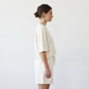 Prix de gros, ensemble décontracté pour femmes de haute qualité, chemise à manches courtes et short, 100% coton, respirant, écologique - Product Image 6