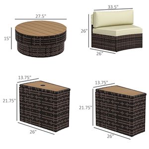 Set di 4 Sedie Divano in Rattan con 4 Tavolini, Vano Portaoggetti e Foro per Ombrellone, Marrone Misto - Product Image 3