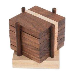 Wooden Coaster Set Rectangle Teal Resin Inlay Modern Design Non Slip Mats & <b>Pads</b> 4 pcs Handcrafted - Product Image 5