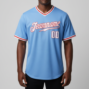 Nuevo Artículo: Camiseta de Béisbol Azul Claro para Hombre, Cuello en V, Manga Corta, Nombre del Equipo 00, Impresión Serigrafiada, Transpirable, Corte Regular, para Todas las Temporadas - Product Image 1