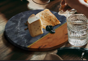 Wholesale Round Black Marble and Wood <b>Lazy</b> <b>susan</b>, Luxury Mixed Material Cheese Board and Serving Platter - Product Image 6