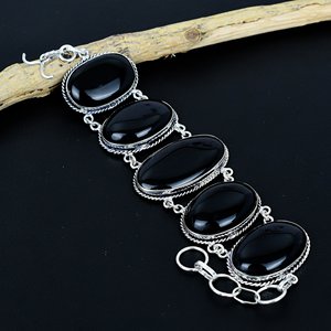 Natural Black onyx Women's <b>Bracelet</b> Natural Cabochon Gemstone 925 Sterling Silver Plating Birthstone Party Jewelry Gift - Product Image 1