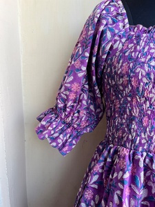 Vestido Maxi bohemio de algodón floral Vestido estampado de bloque de mano púrpura Vestido largo de algodón indio - Product Image 4