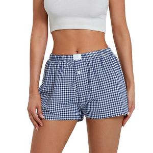 <b>Custom</b> Women Summer High Waist Elastic Waist Plaid Shorts Casual Checker <b>Boxer</b> Gym Shorts Manufacturer - Product Image 1