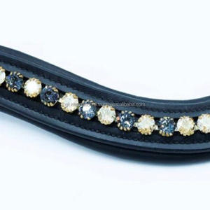 Équipement équestre Premium Quality Vegetable Drum Dyed Leather Horse brow band avec cristaux décoratifs diamante bling chain - Product Image 3