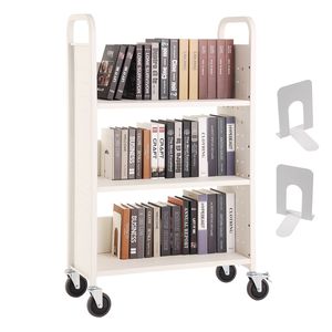 Carrello Porta Libri a Rotelle Monofacciale con Capacità di 150 kg, Ripiani Piatti 79,5 cm x 38,6 cm x 124,7 cm, Ruote Bloccabili da 4 Pollici, Struttura in Acciaio - Product Image 1