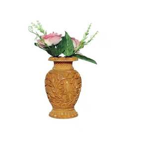 Vase à fleurs en bois sculpté à la main, motif floral traditionnel, bouteille à fleurs en bois massif, centre de table vintage, pot de table pour la maison - Product Image 1