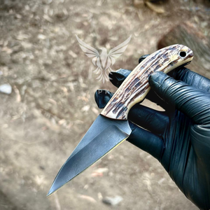 Couteau de chasse à lame fixe fait main avec manche en bois de cerf naturel et lame en acier inoxydable poli, couteau de camping pour l'extérieur - Product Image 4