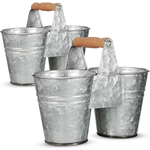 Cubo de metal galvanizado antiguo con asa de madera, organizador de utensilios vintage para cocina, para uso doméstico y hotelero - Product Image 2