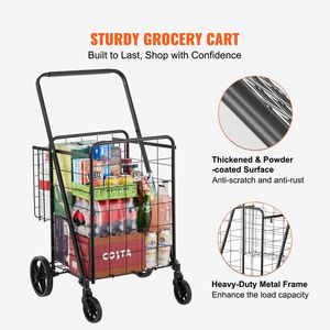 Carrello spesa jumbo pieghevole per carichi pesanti da 110 libbre, con ruote girevoli a 360 gradi, doppio cestello in tessuto, grande capacità 110 libbre - Product Image 2