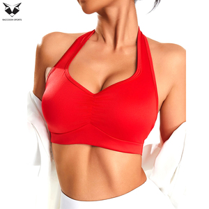 Breathable In One Solid Red Color Soft Touch Material Adjustable Fashionable Wear New Arrival Simple <b>Halter</b> <b>Neck</b> Sports <b>Bra</b> - Product Image 4