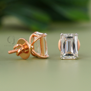 Pendientes Solitarios de Diamante Cultivado en Laboratorio con Corte Esmeralda de 6.19 Quilates, Oro Rosa de 14K, Claridad VVS, Color DEF, Joyería Fina Clásica en Tono Dorado - Product Image 2