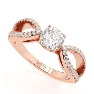 Anillo de aniversario de oro rosa con diamante cultivado en laboratorio de corte cojín y diseño de tallo dividido, estilo encantador para mujer - Product Image 2