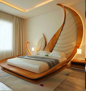 Cama rústica de madera recuperada con un dosel superior de estilo ondulado único. Disponible a precios de mayorista. - Product Image 6