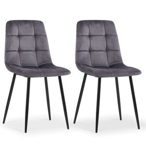 Set di 2 Sedie da Pranzo in Velluto Grigio con Gambe in Metallo per Sala da Pranzo o Cucina - Product Image 4